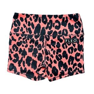NWT FLEO Coral High Rise Original Leopard Short Orange Black Longer Inseam